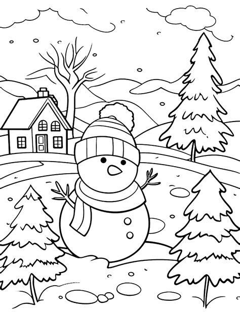 winter scene coloring page
