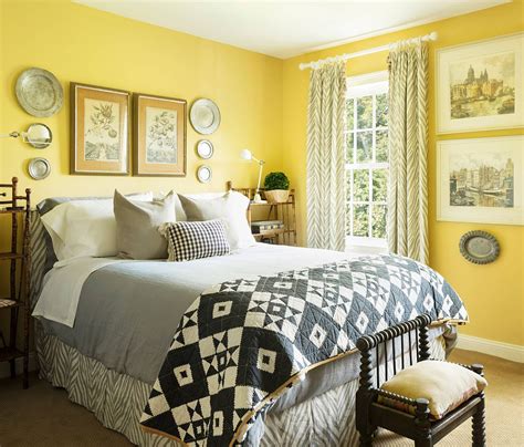 Yellow and gray bedroom with natural light